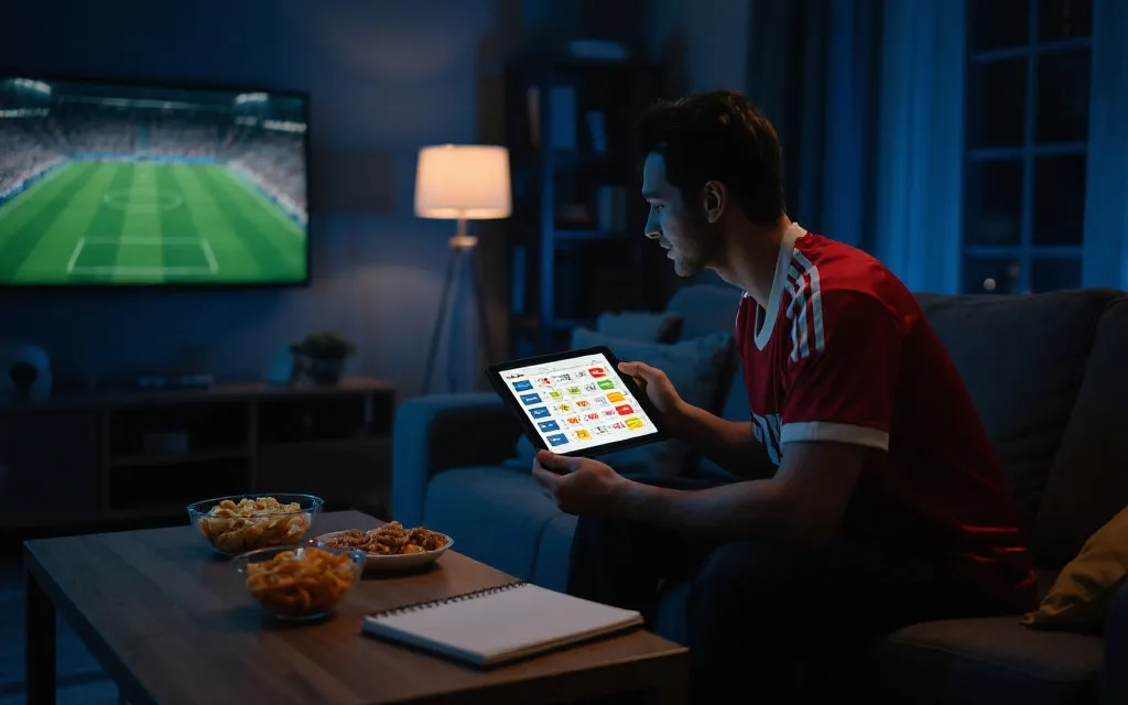 世界杯观赛夜：球迷查看赛程、分析淘汰赛半区的氛围图